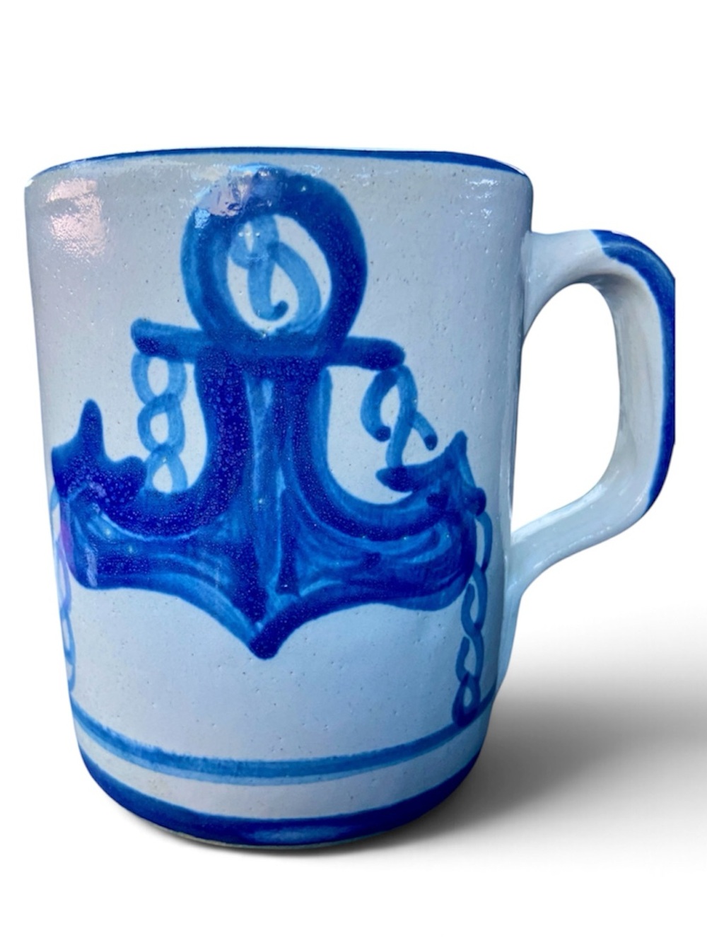 Louisville Pottery Stoneware Mug Blue and White with Anchor